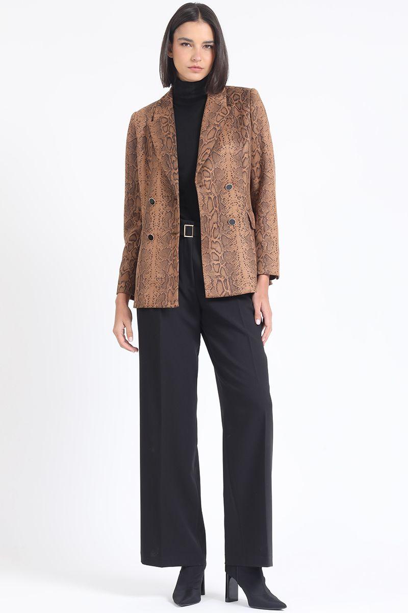 Blazer Efecto Gamuza Estampado, Café Liola-1