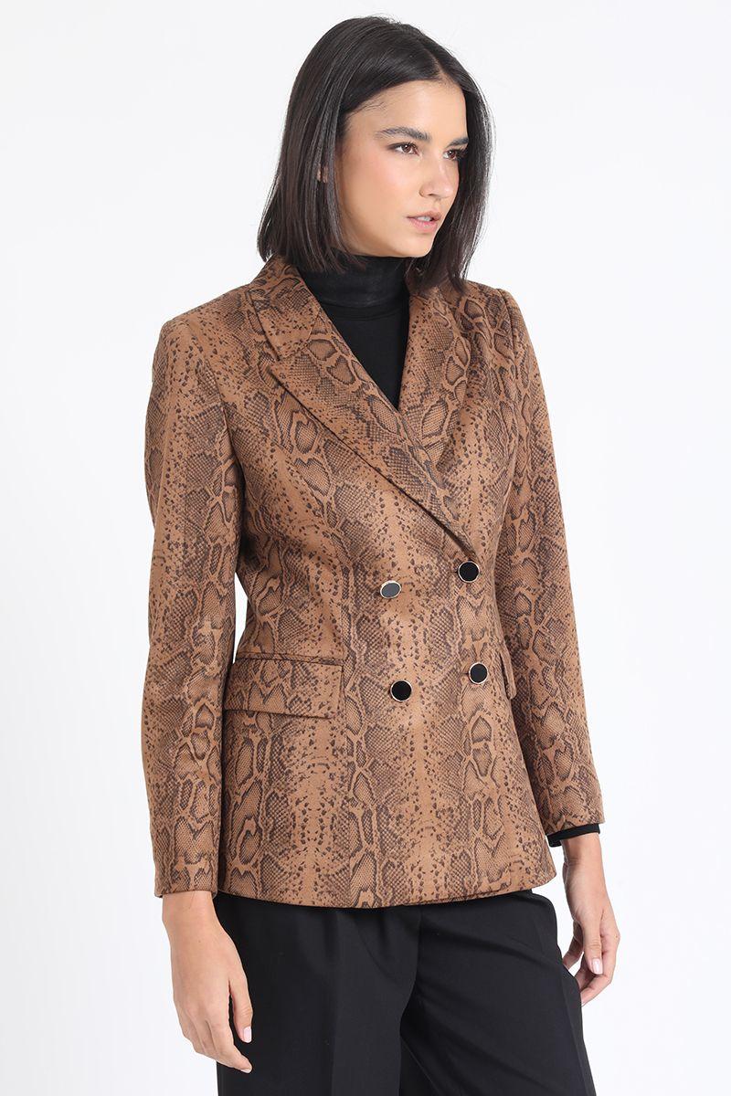 Blazer Efecto Gamuza Estampado, Café Liola-6