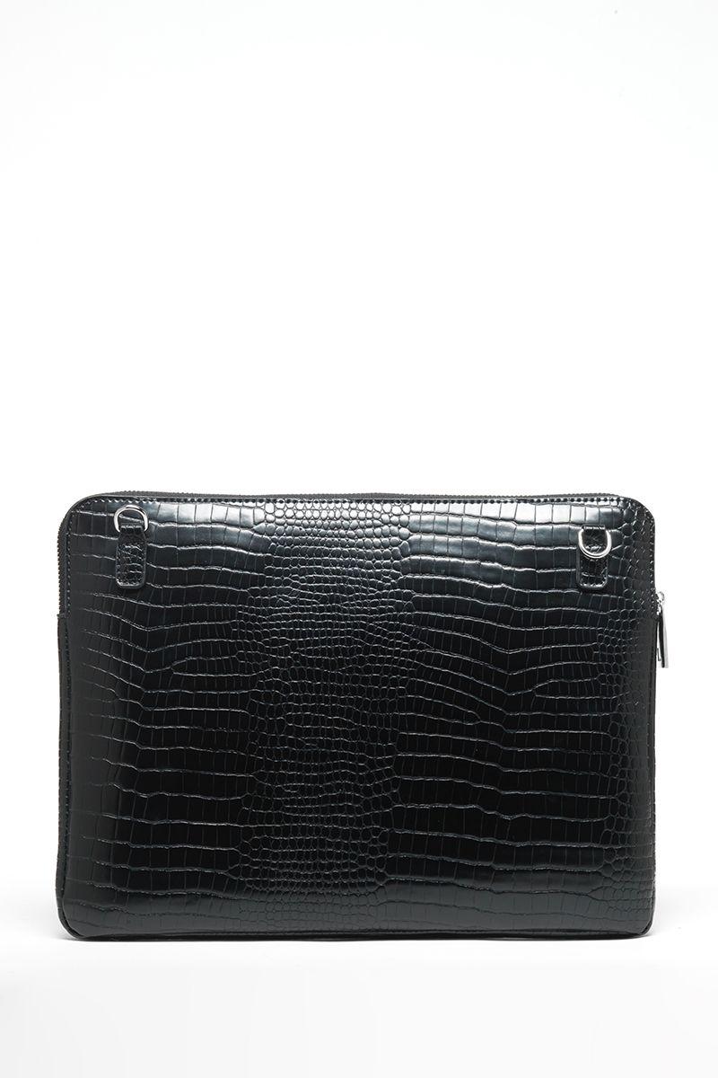 Bolso Computador Efecto Cuero Croco, Negro Liola-3