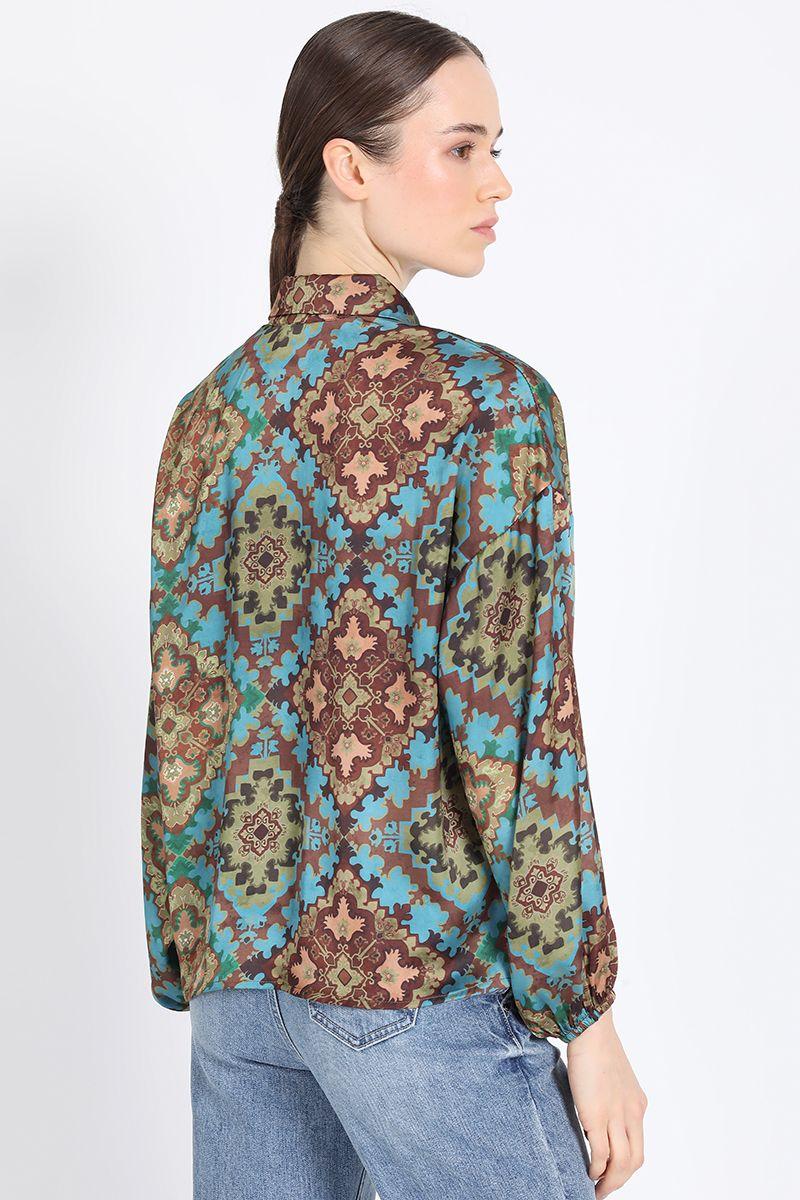 Blusa Camisera Satín Estampado Azul Liola-2