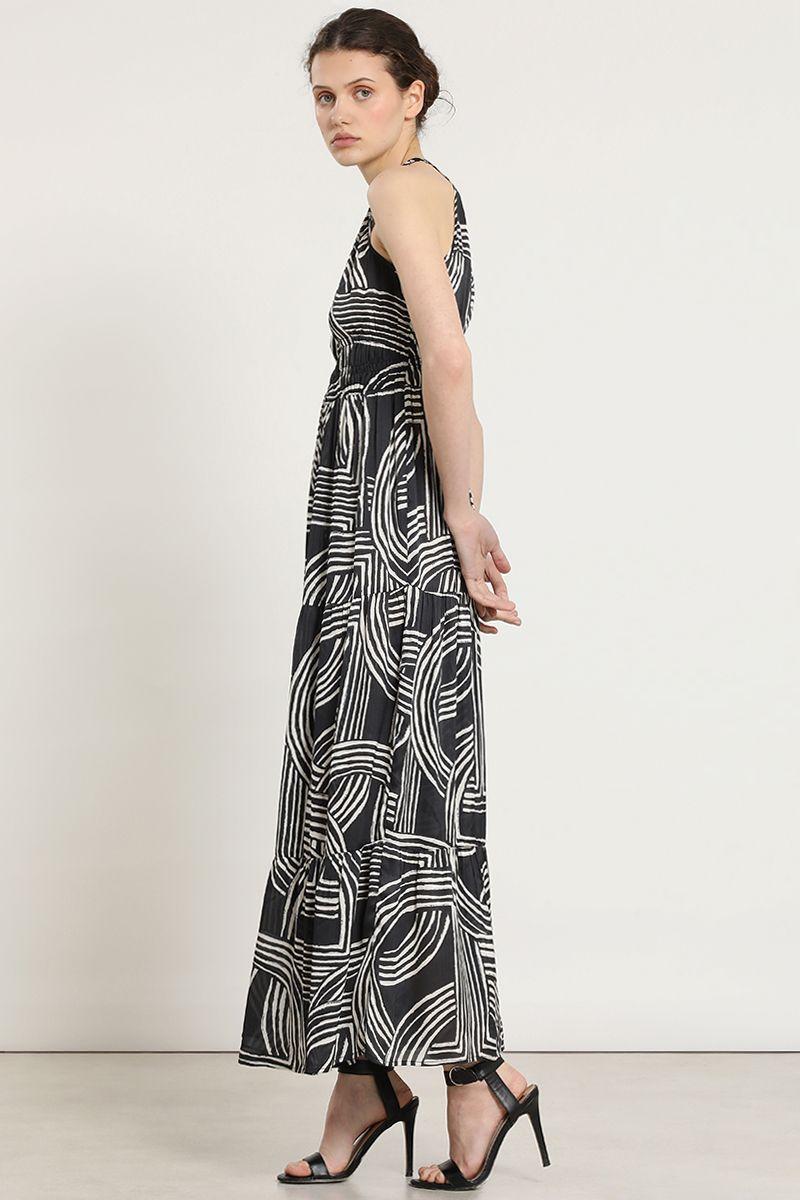 Vestido estampado cintura elasticada, negro Liola-1