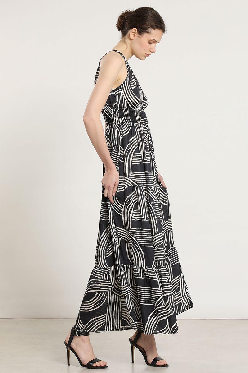 Vestido estampado cintura elasticada, negro Liola-3
