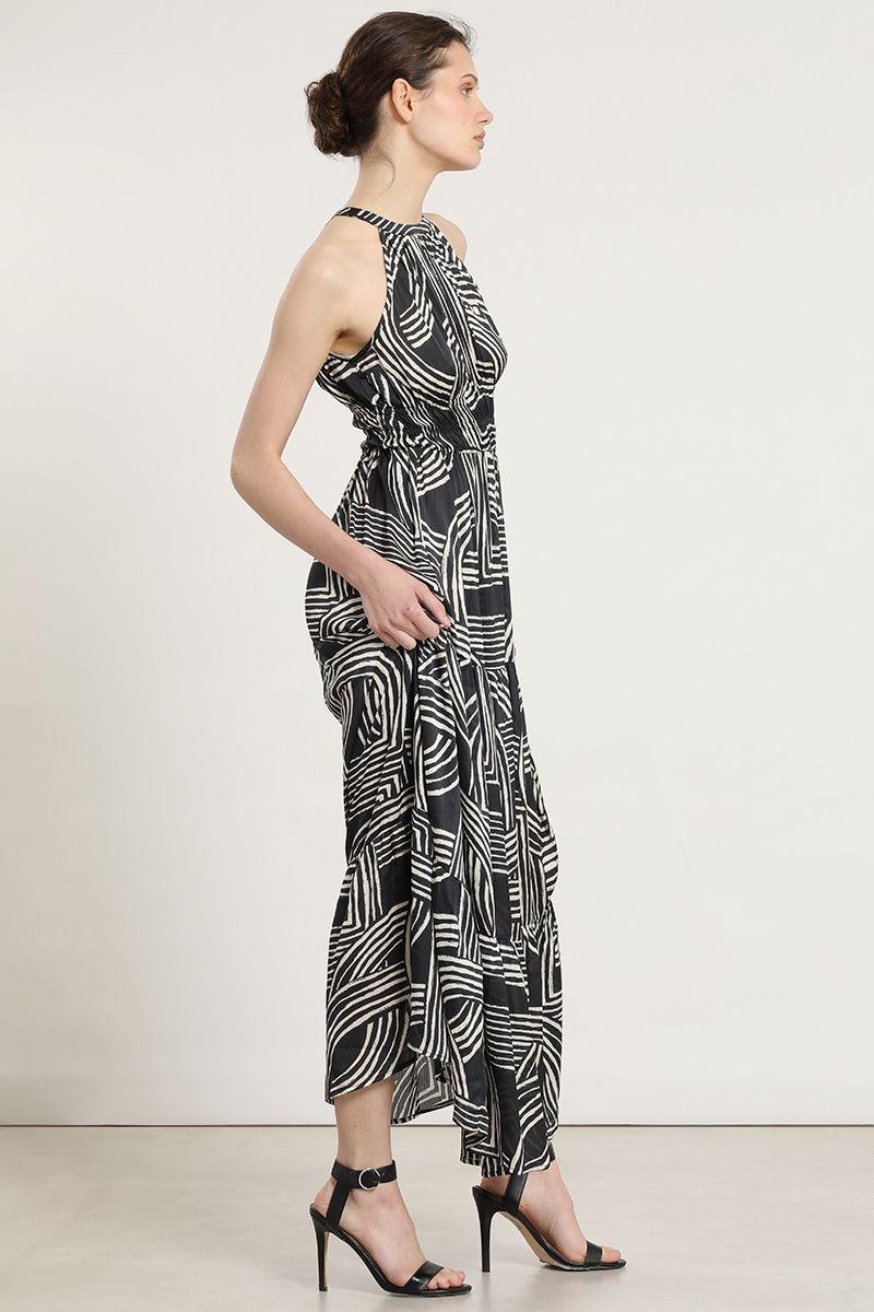 Vestido estampado cintura elasticada, negro Liola-4