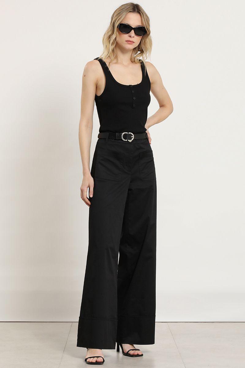 Pantalon palazzo, tiro alto, negro Liola-2