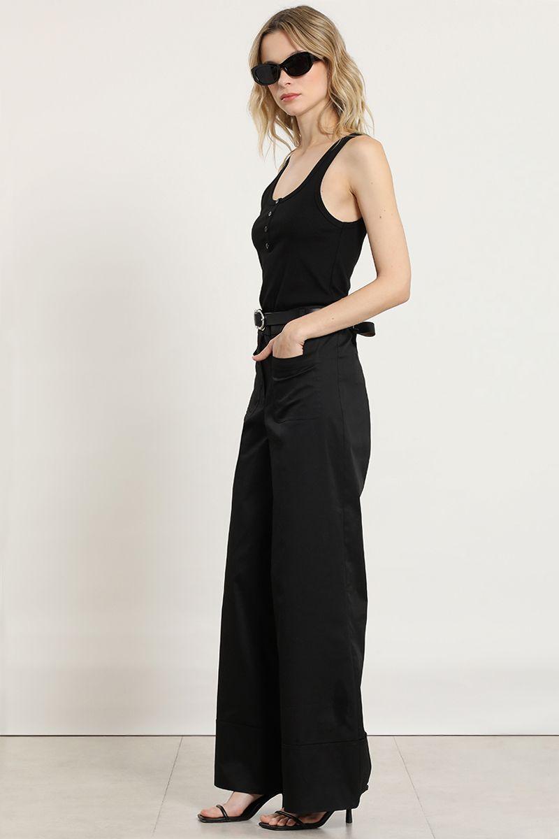 Pantalon palazzo, tiro alto, negro Liola-3