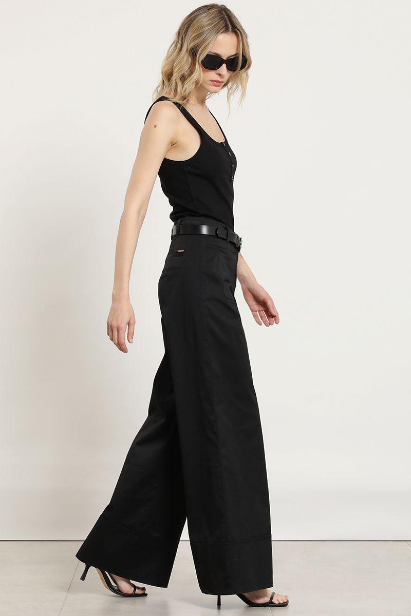 Pantalon palazzo, tiro alto, negro Liola-4