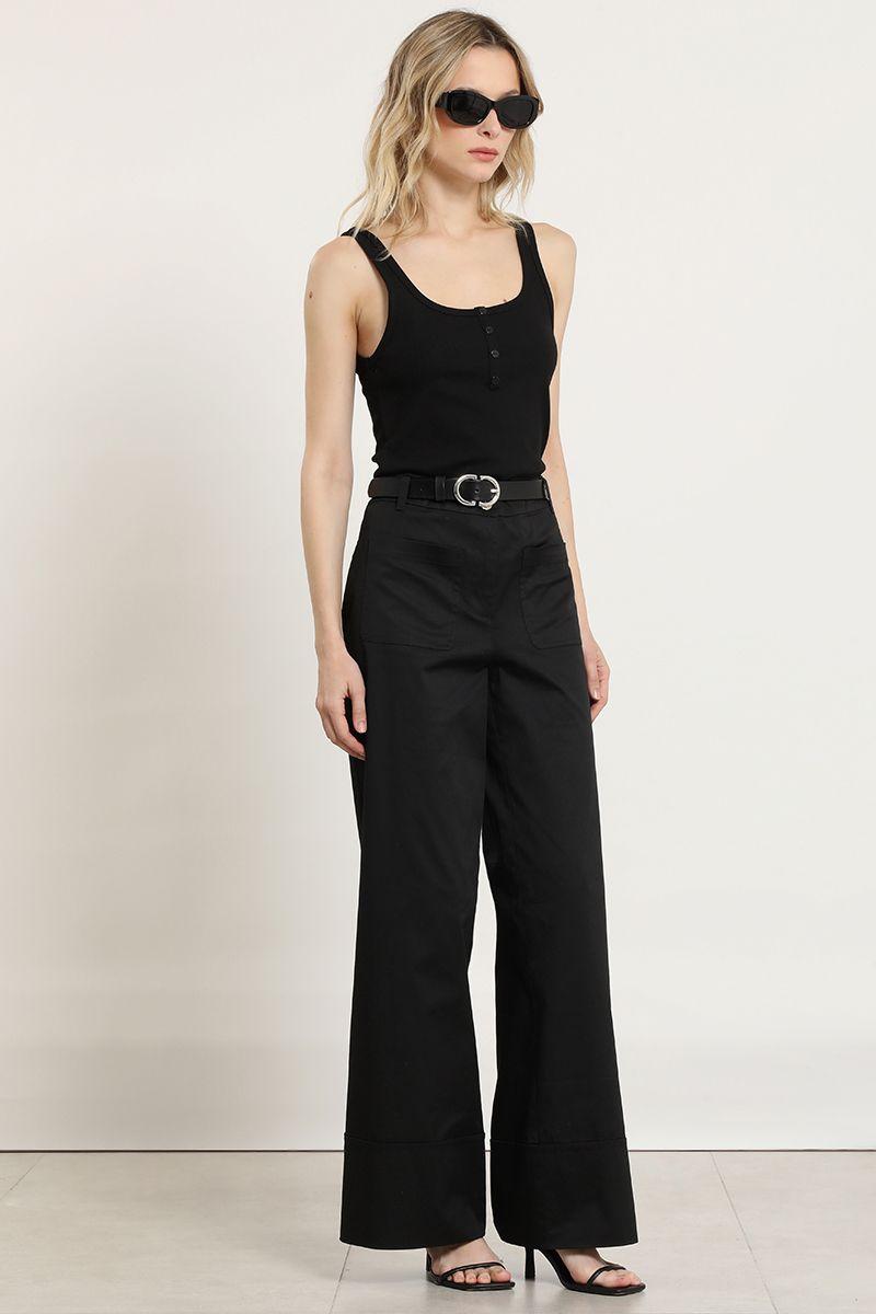 Pantalon palazzo, tiro alto, negro Liola-5