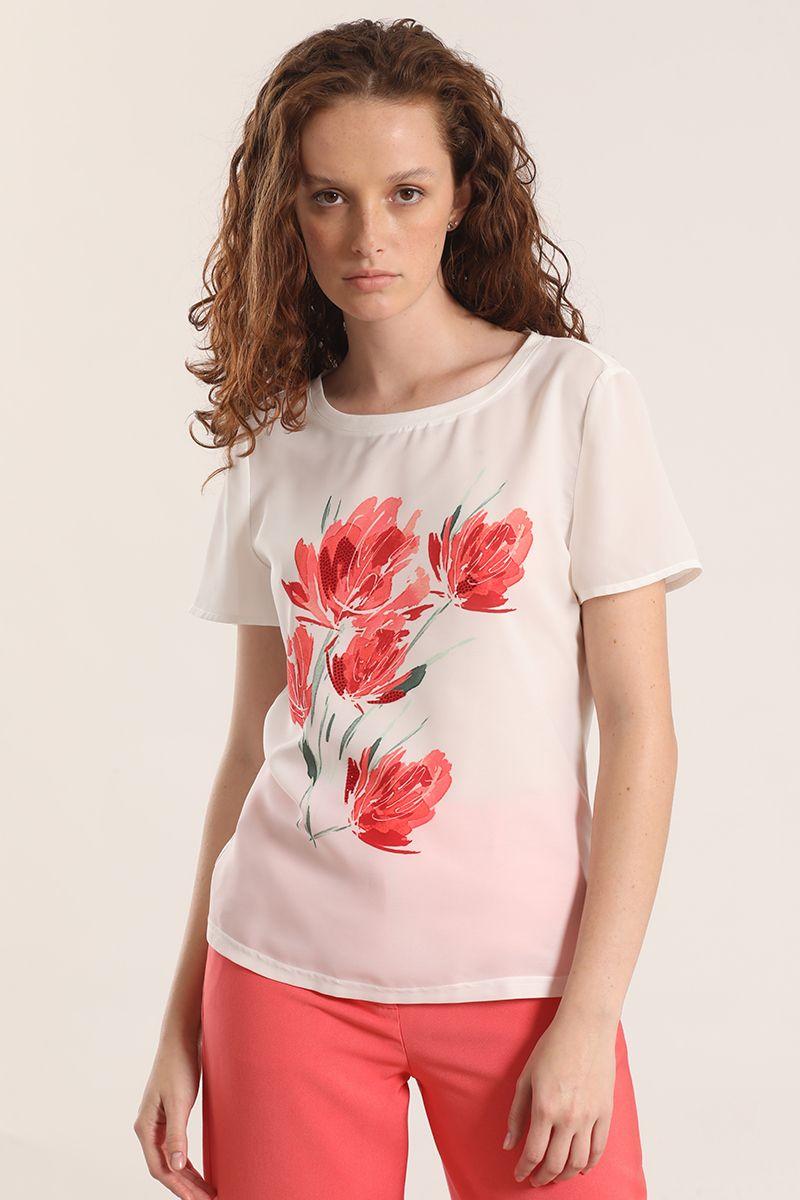 Polera satín estampado flor liola mujer crudo-0