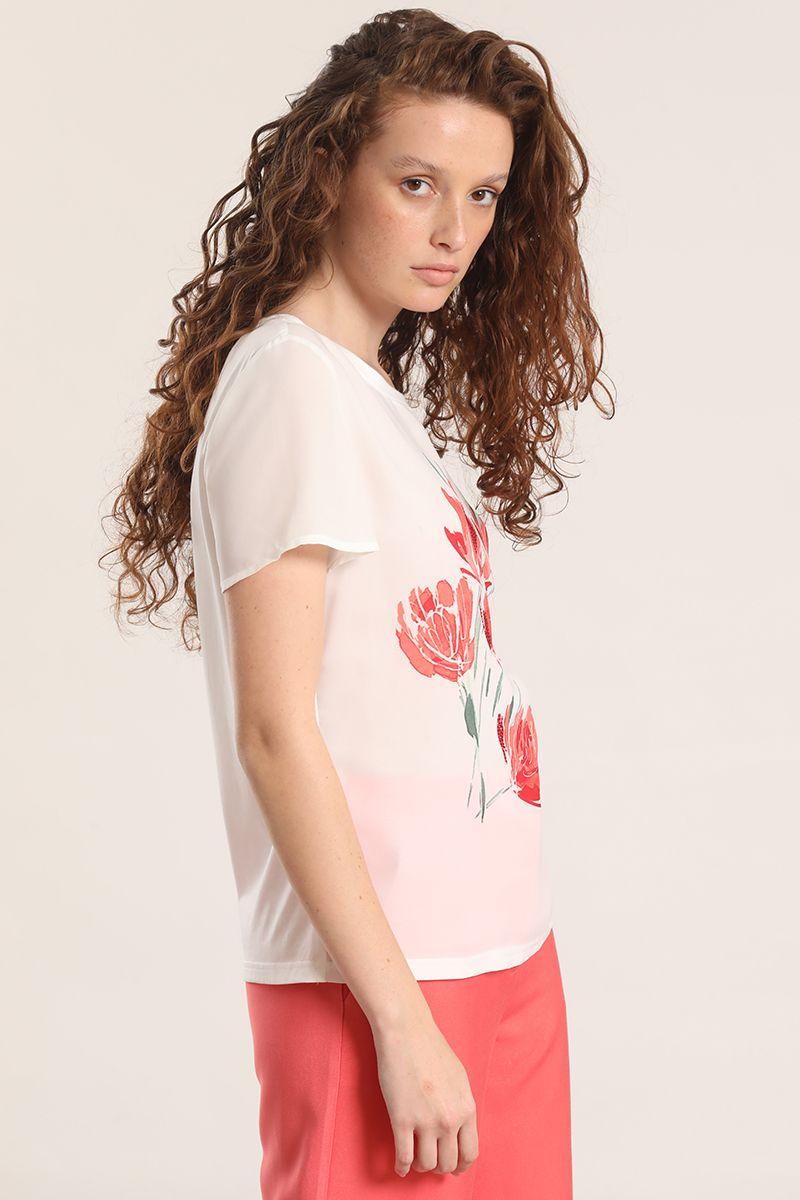 Polera satín estampado flor liola mujer crudo-2