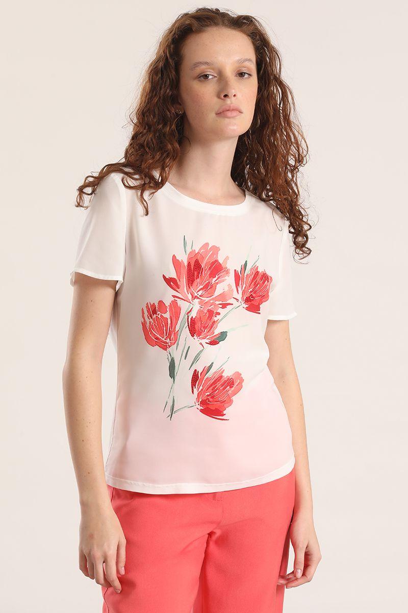Polera satín estampado flor liola mujer crudo-3