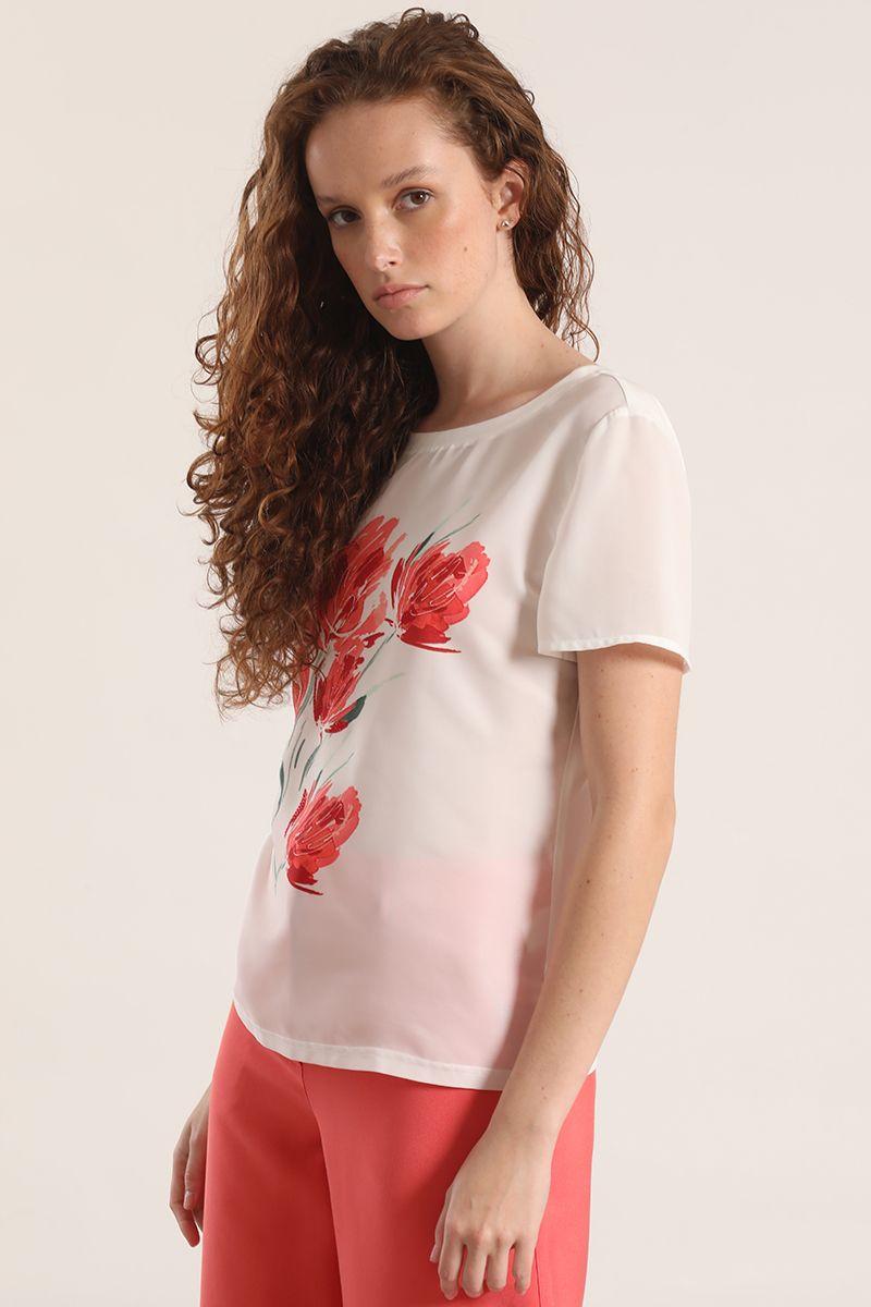 Polera satín estampado flor liola mujer crudo-5