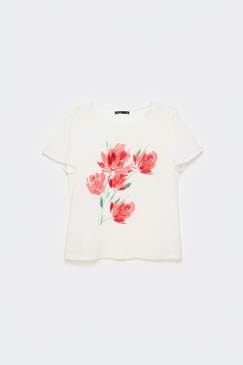 Polera satín estampado flor liola mujer crudo-6