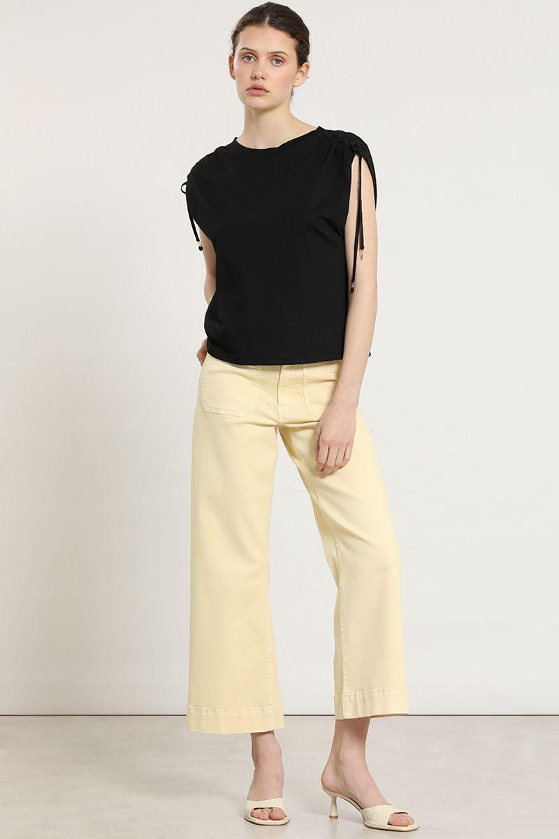 Polera algodon, recogido hombros, negro Liola-1