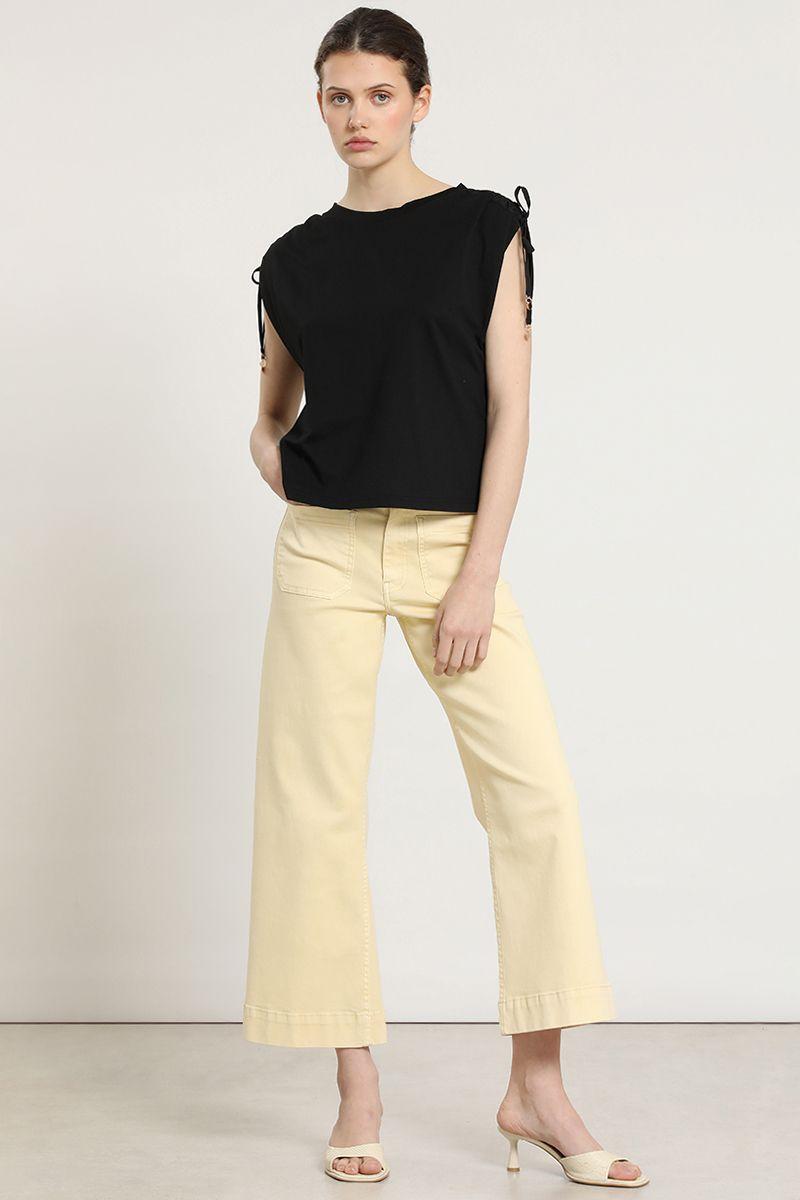 Polera algodon, recogido hombros, negro Liola-3