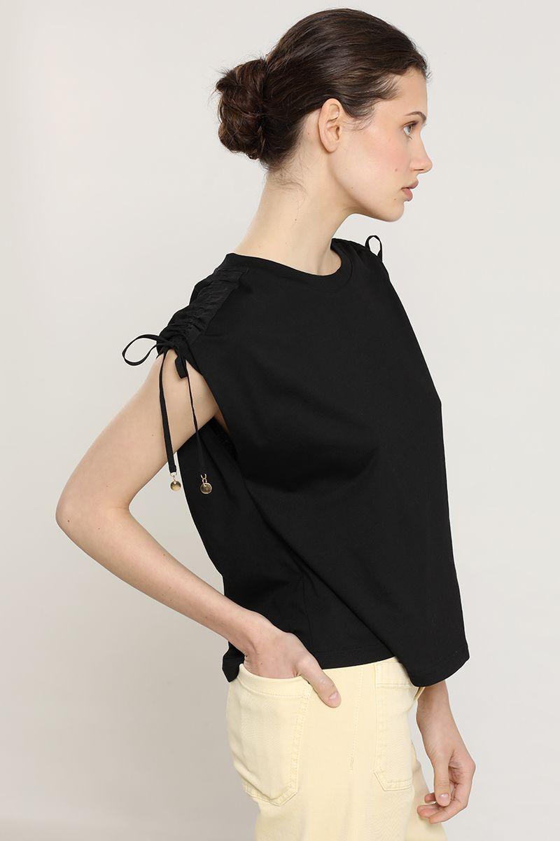 Polera algodon, recogido hombros, negro Liola-5