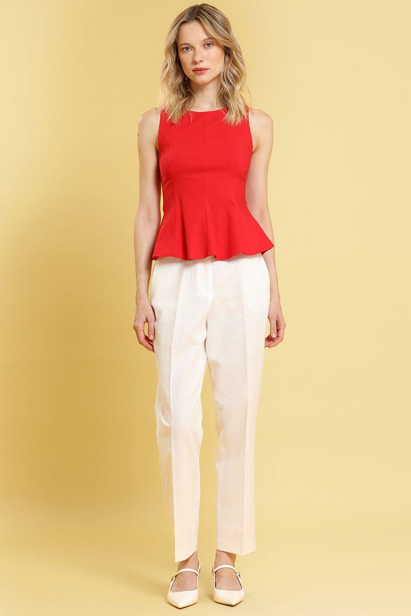 Top peplum cuello redondo, rojo Liola-1