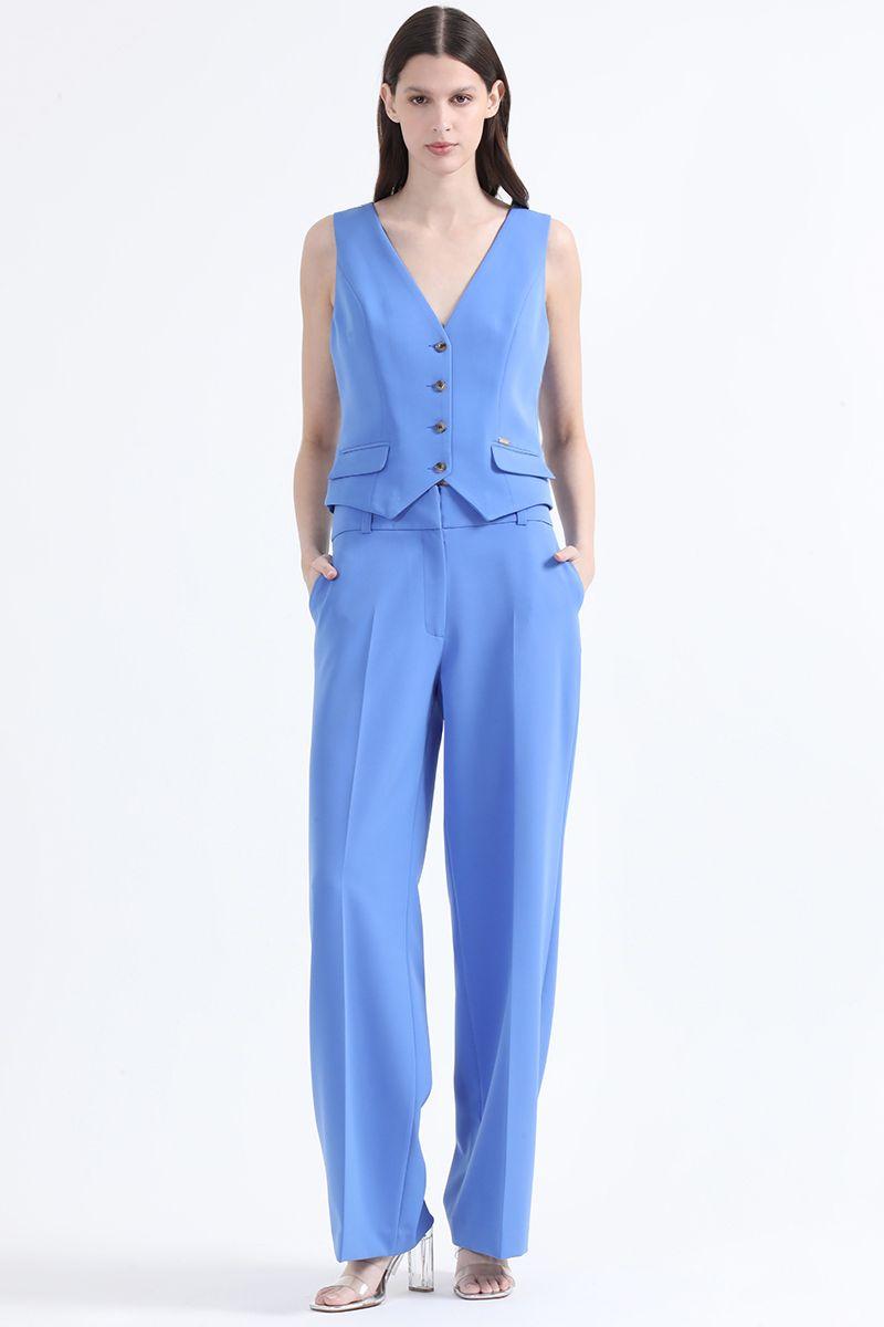 Pantalon Recto,Tiro Alto,  Azul Liola-0