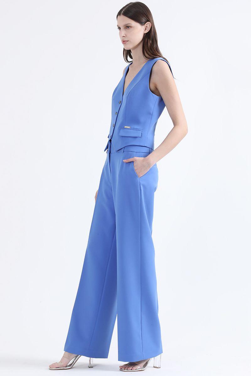 Pantalon Recto,Tiro Alto,  Azul Liola-1