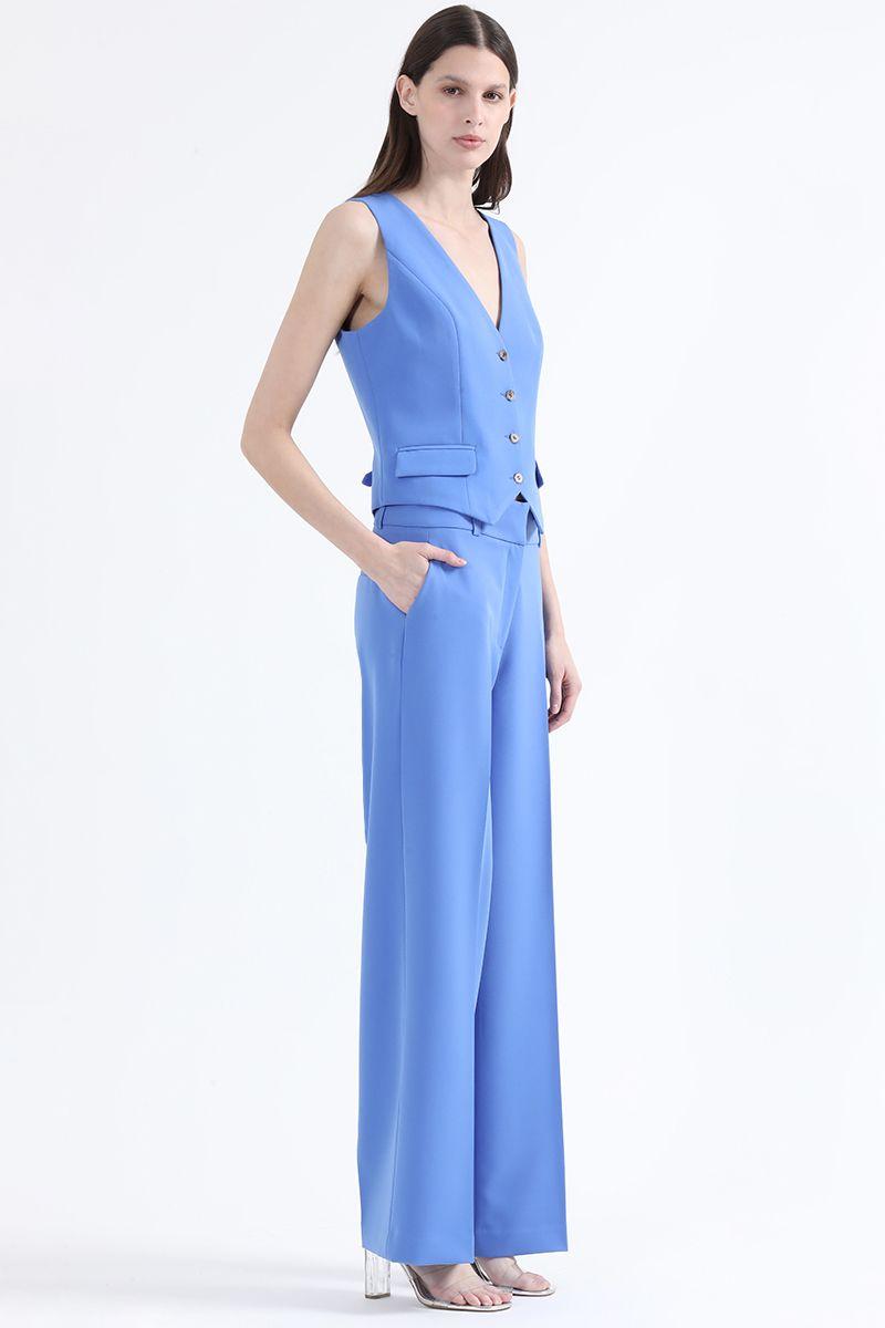 Pantalon Recto,Tiro Alto,  Azul Liola-2