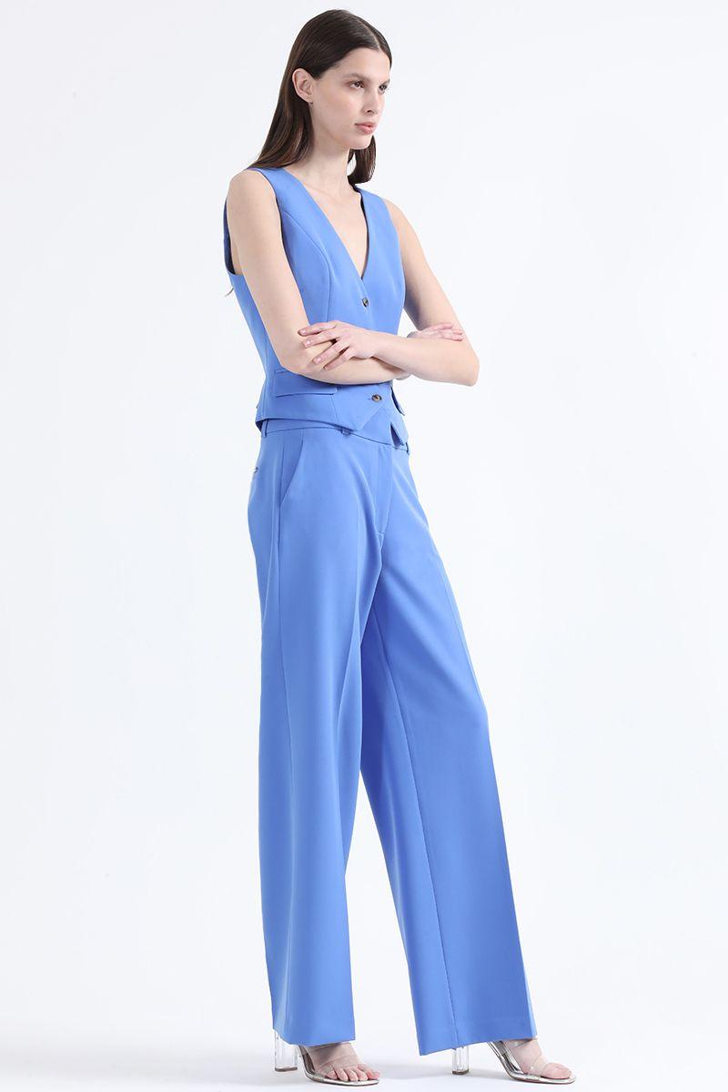 Pantalon Recto,Tiro Alto,  Azul Liola-4