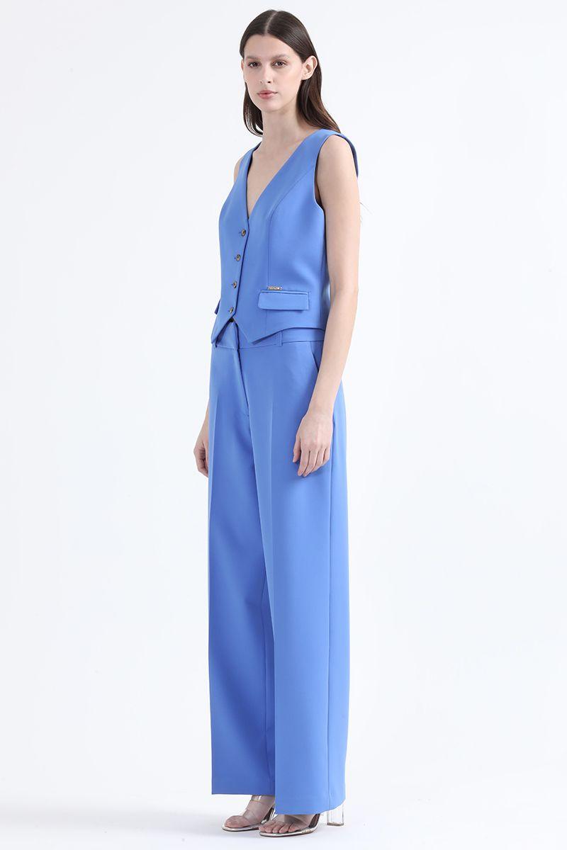 Pantalon Recto,Tiro Alto,  Azul Liola-5