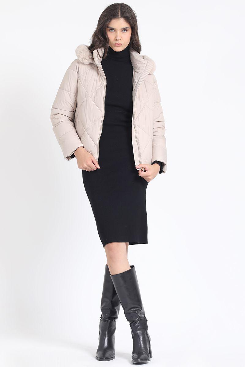 Parka Con Capucha Y Piel Desmontable, Beige Liola-1