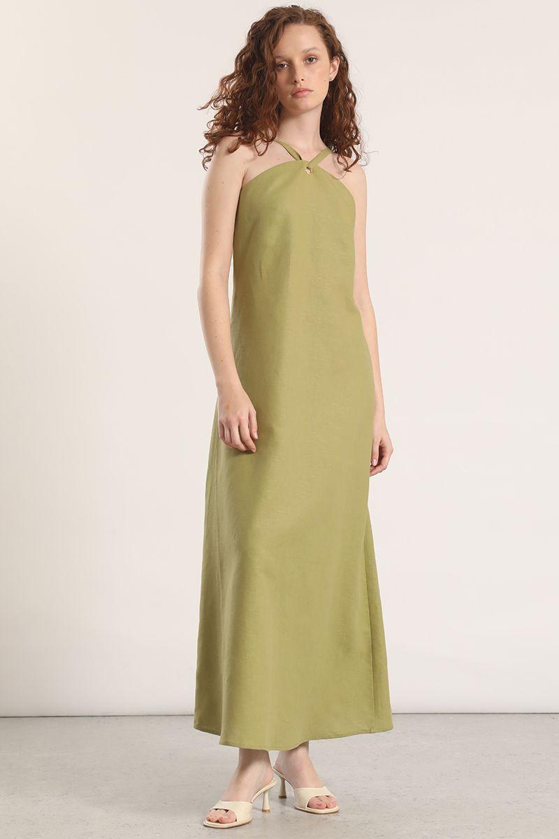 Vestido maxi lino Liola mujer verde-0