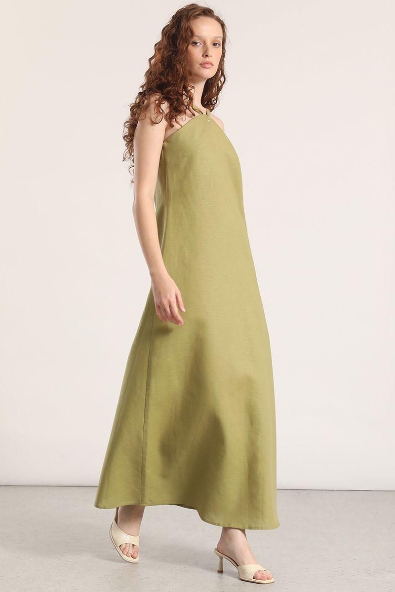 Vestido maxi lino Liola mujer verde-1