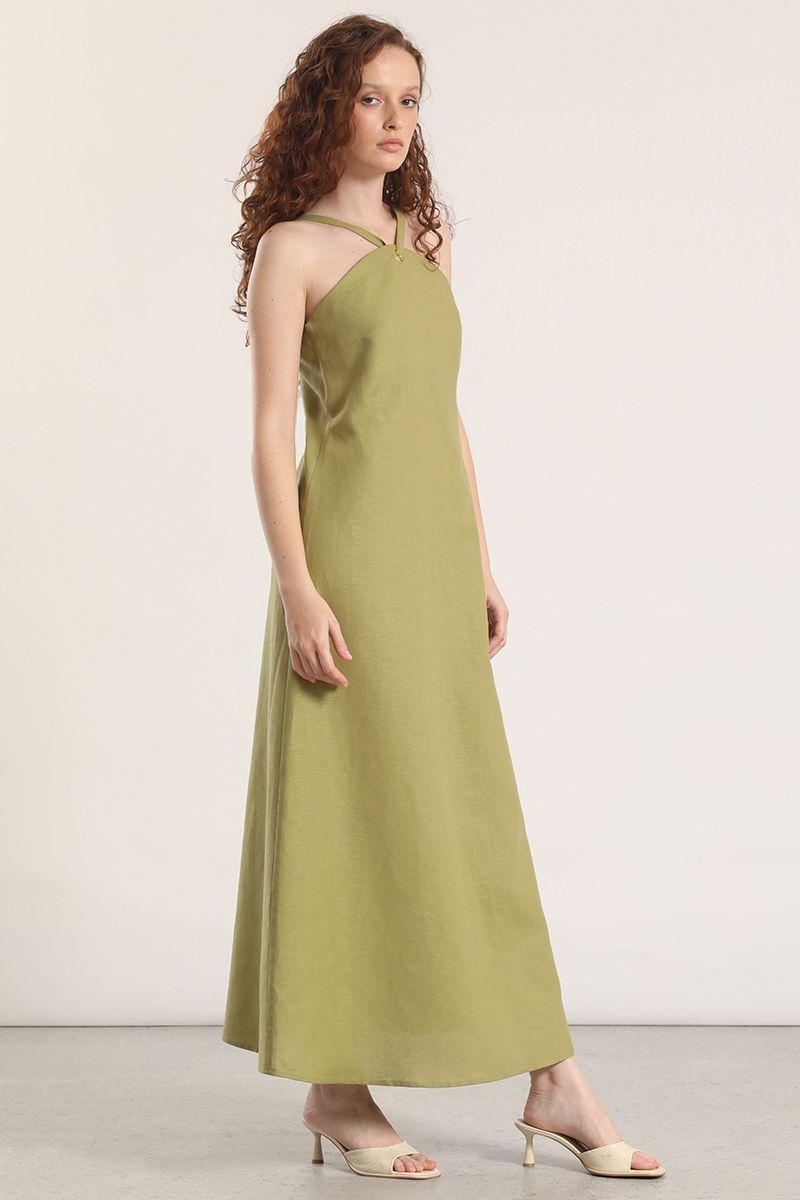 Vestido maxi lino Liola mujer verde-2