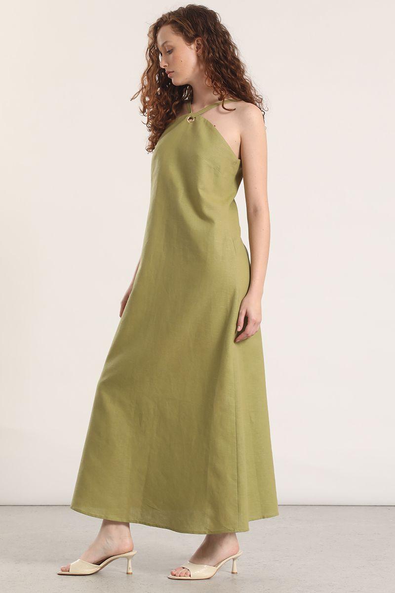 Vestido maxi lino Liola mujer verde-4