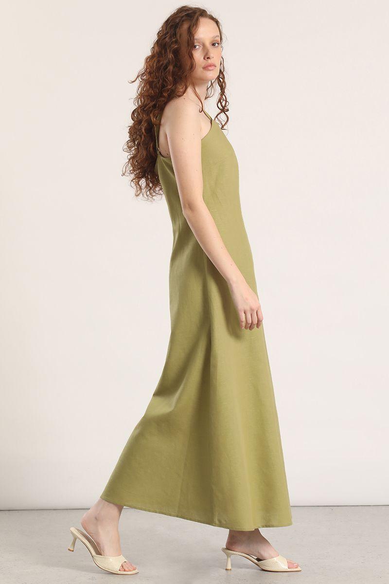 Vestido maxi lino Liola mujer verde-5