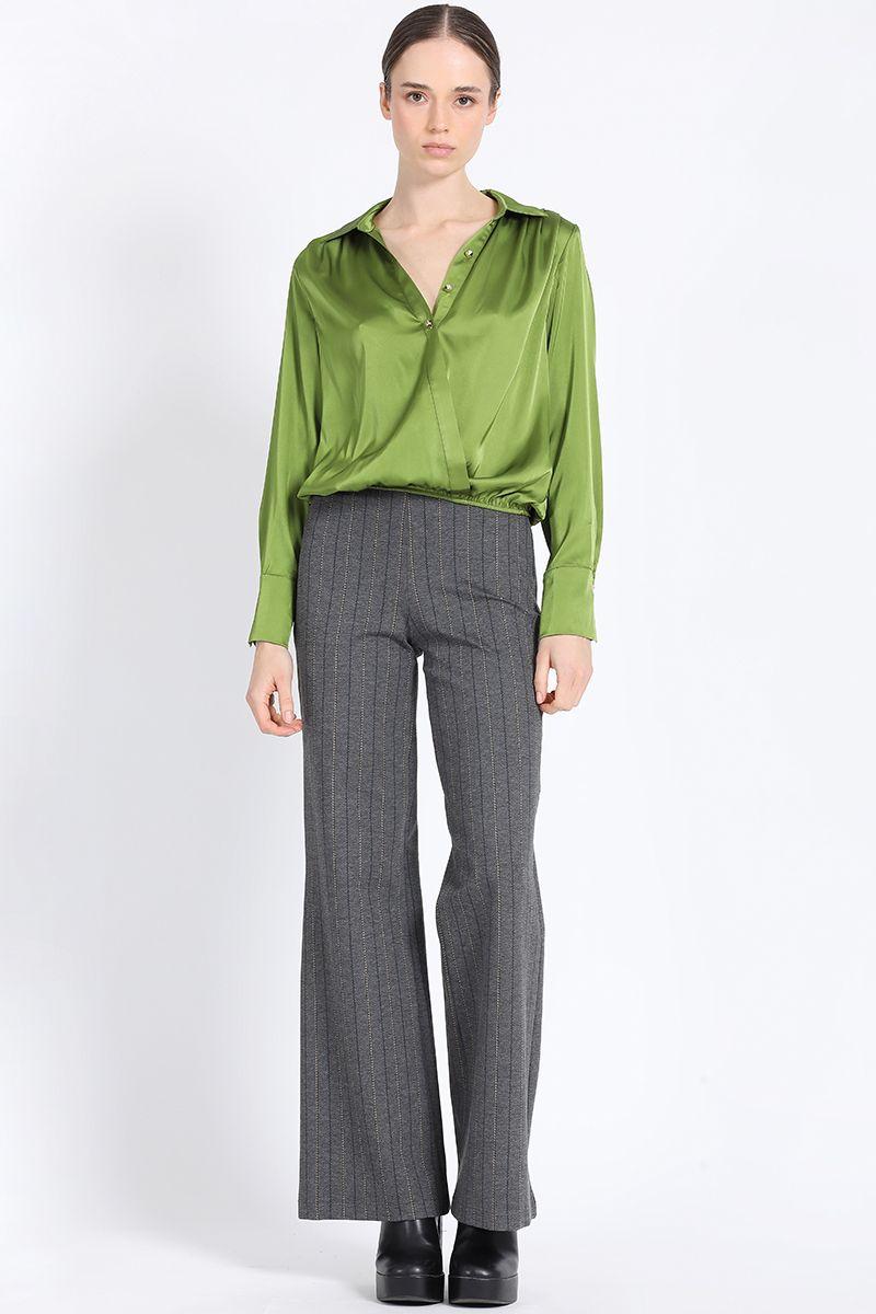 Blusa Cruzada Con Boton Dorado Verde Liola-1