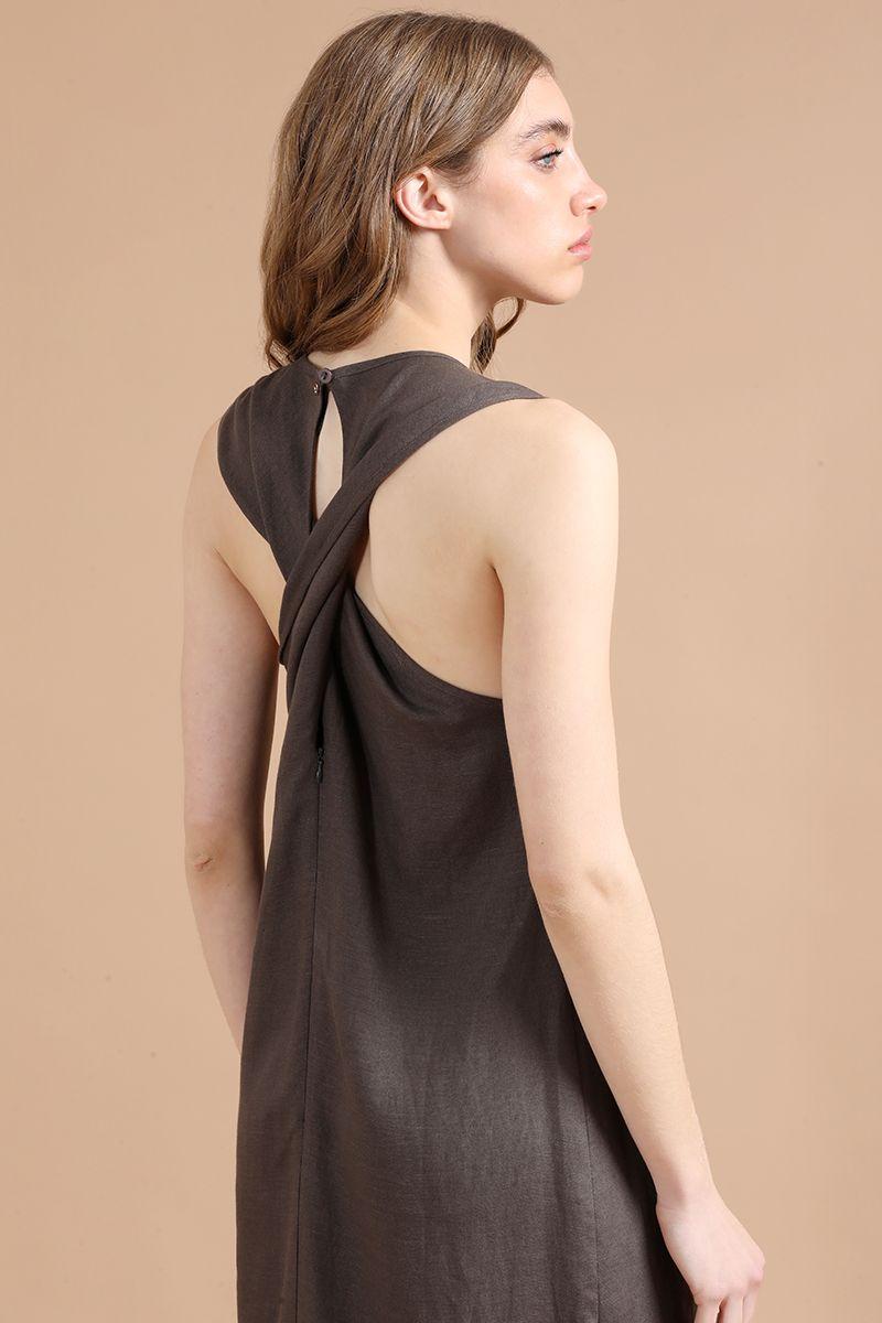 Vestido Midi Lino Lyocell, Cruce Espalda, Chocolate Liola-4