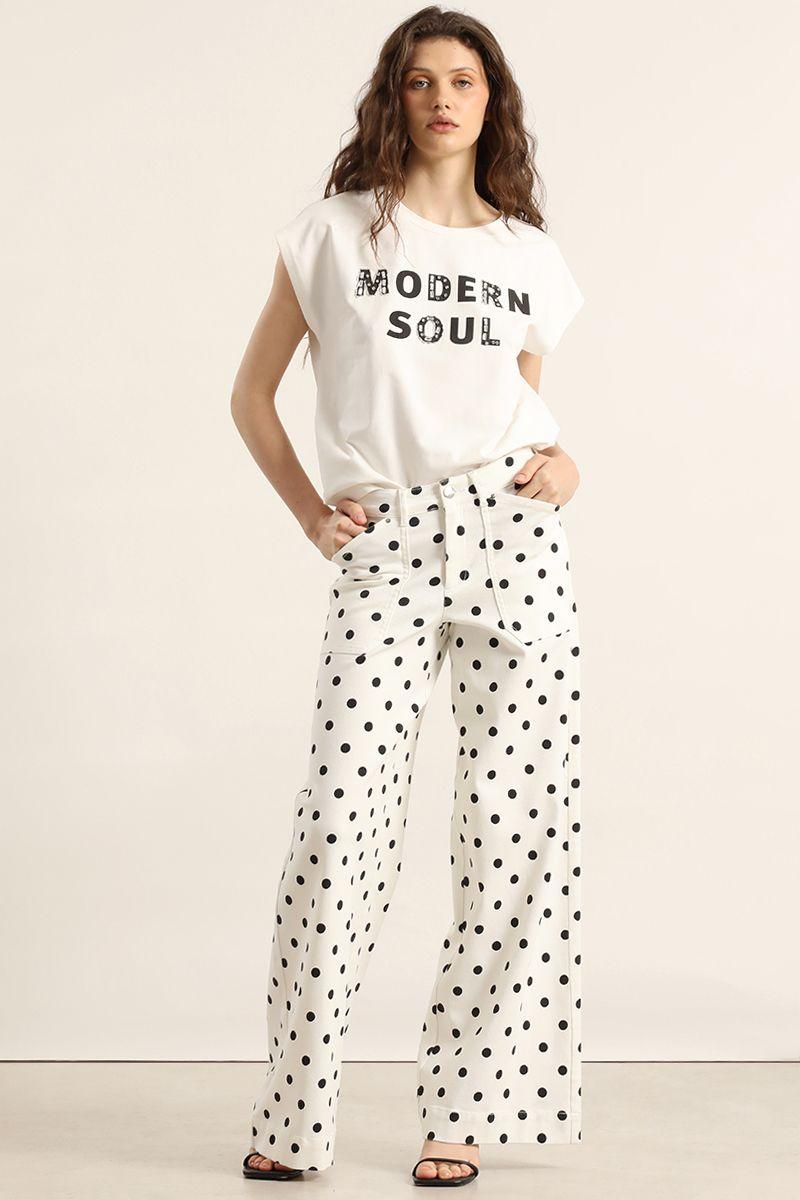 Pantalon palazzo, lunares, crudo Liola-3