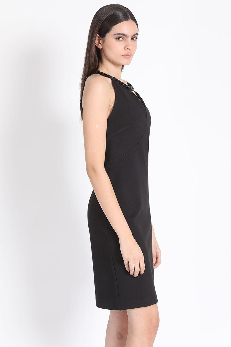 Vestido Corto Entallado Halter Pedreria, Negro Liola-3