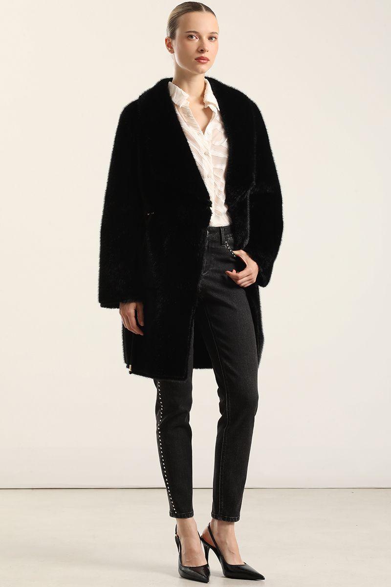 Abrigo Reversible, Efecto Piel, Negro Liola-0