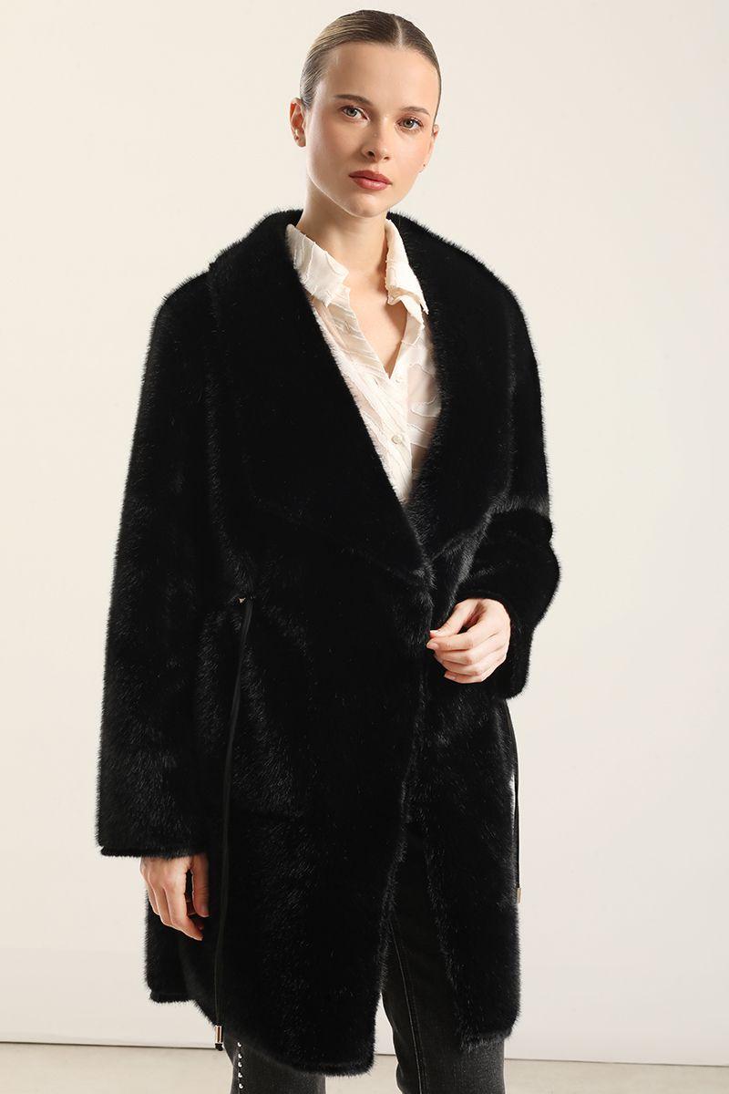 Abrigo Reversible, Efecto Piel, Negro Liola-3