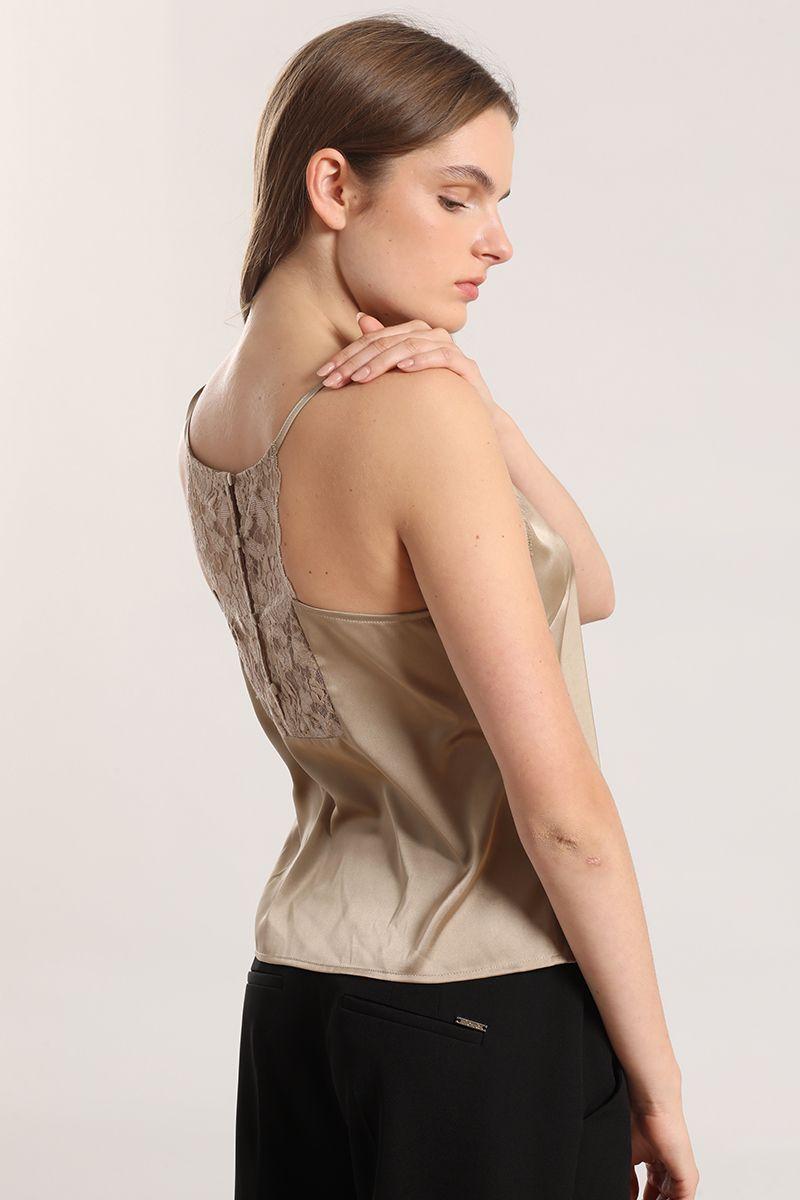 Top lencero mix satin encaje mujer Liola beige-3