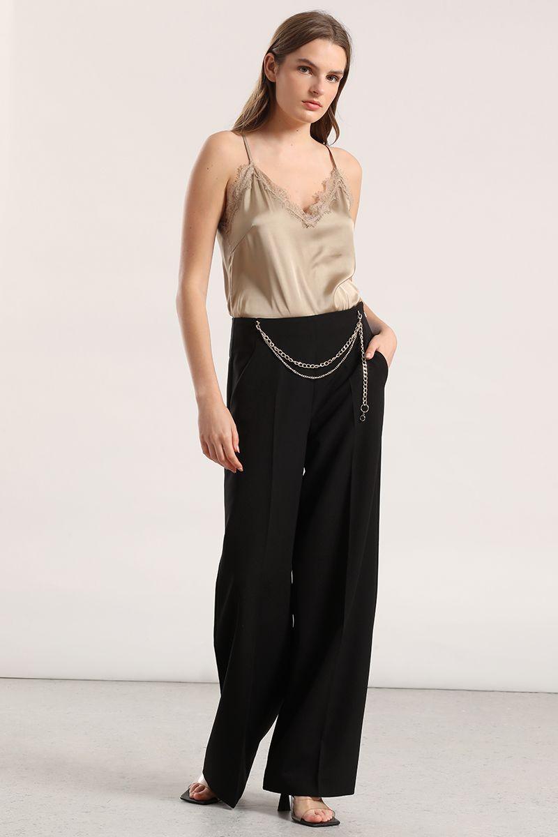 Top lencero mix satin encaje mujer Liola beige-4