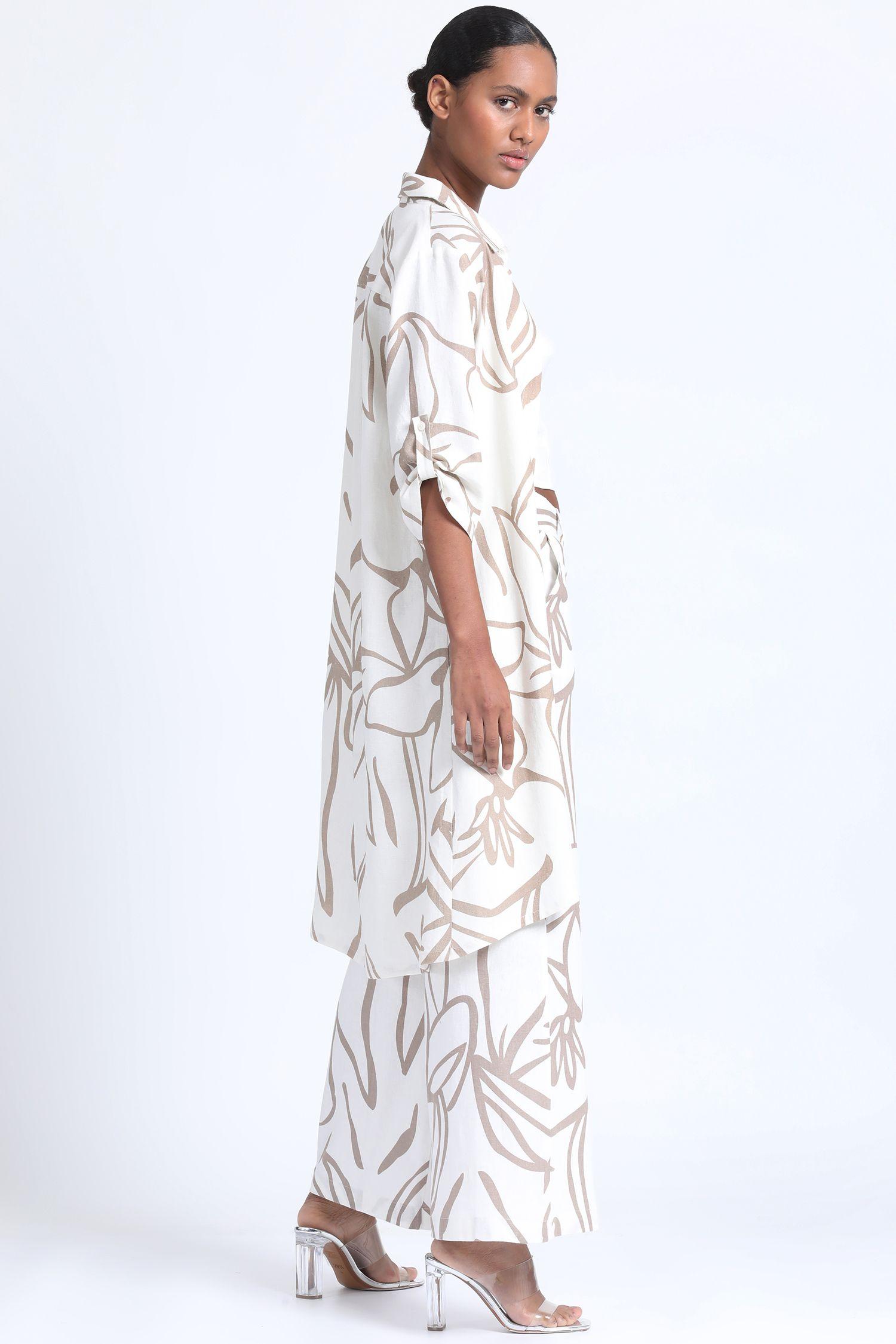 Camisa Extra Larga Lino Mix Estampado Crudo Liola-1