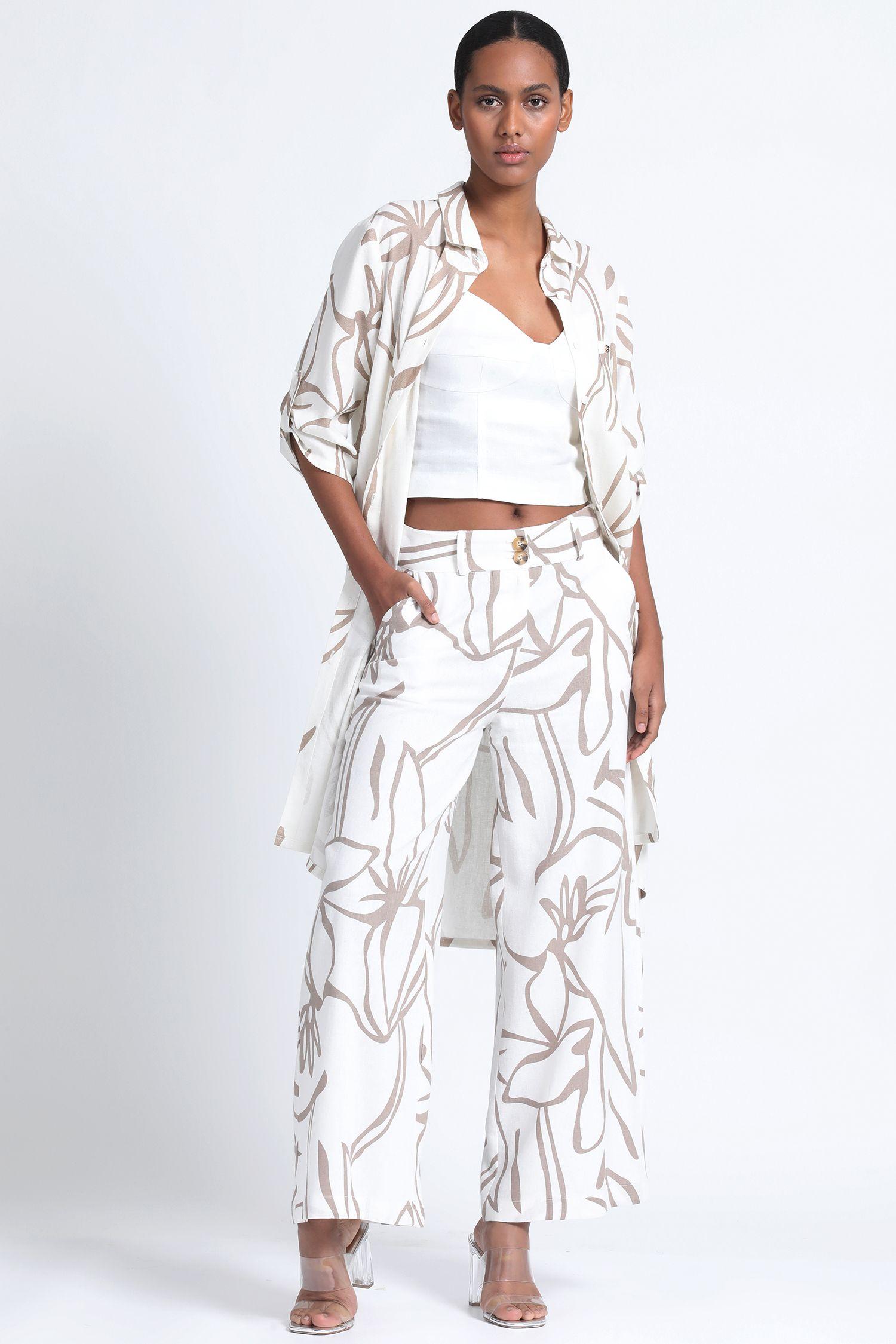 Camisa Extra Larga Lino Mix Estampado Crudo Liola-2