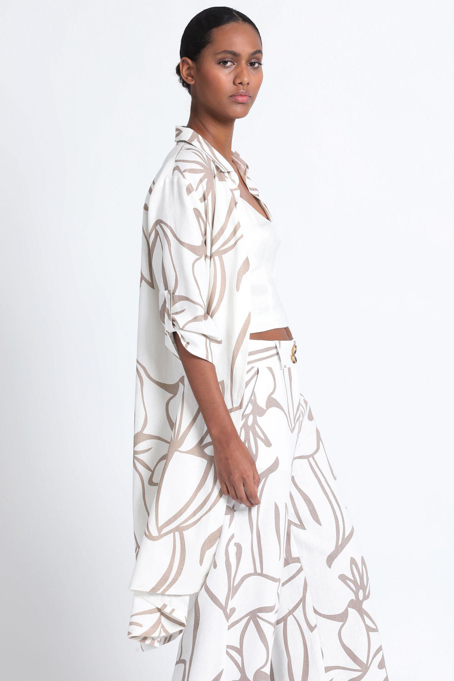 Camisa Extra Larga Lino Mix Estampado Crudo Liola-3