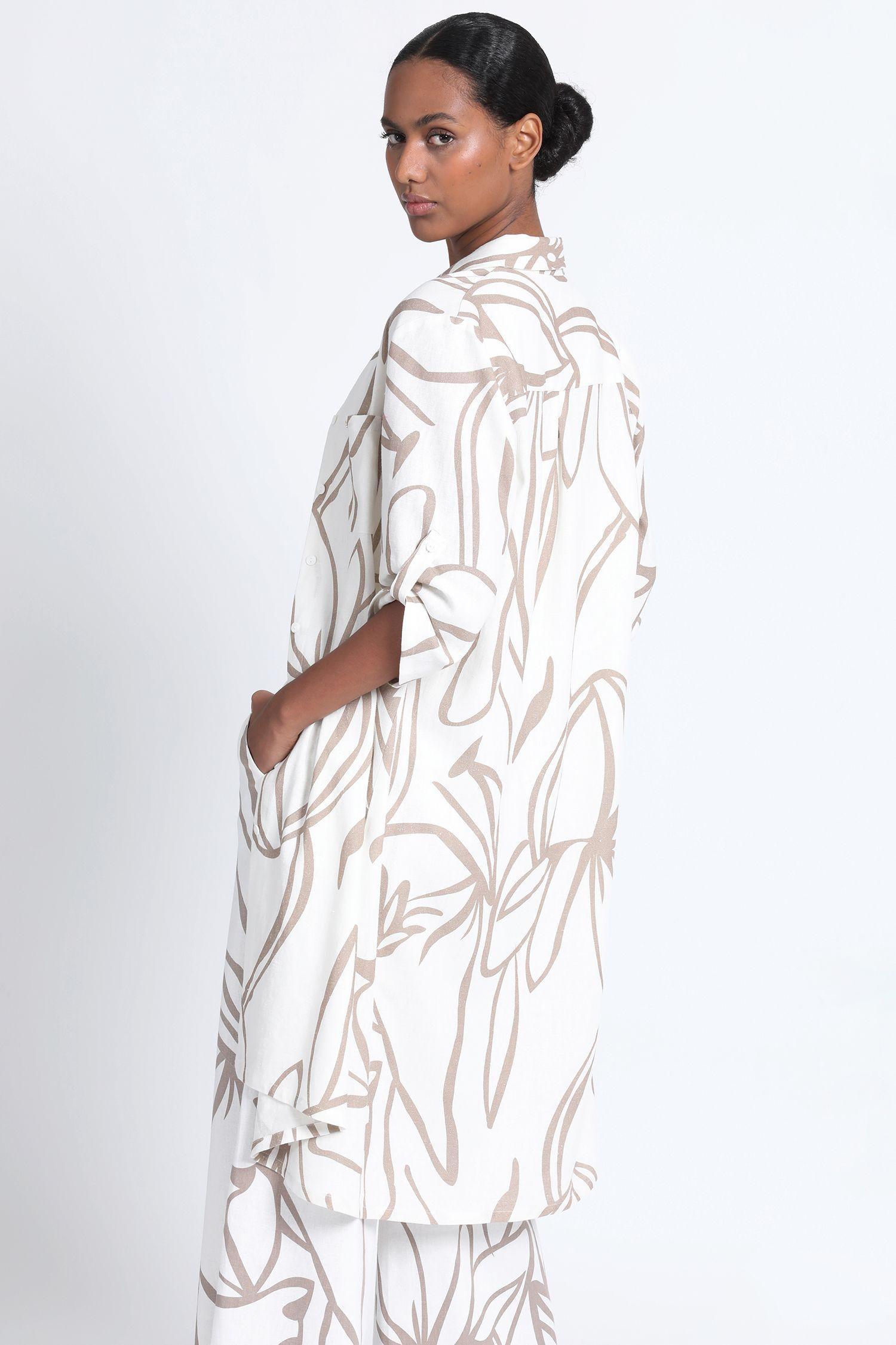 Camisa Extra Larga Lino Mix Estampado Crudo Liola-5