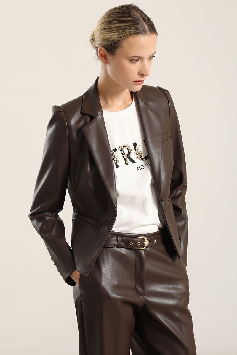 Blazer entallado, efecto cuero, chocolate Liola-3