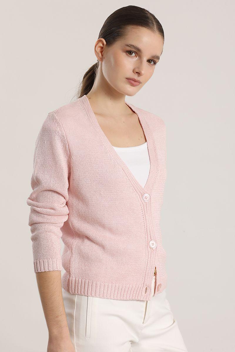 Cardigan con hilo metalizado liola mujer rosa-0