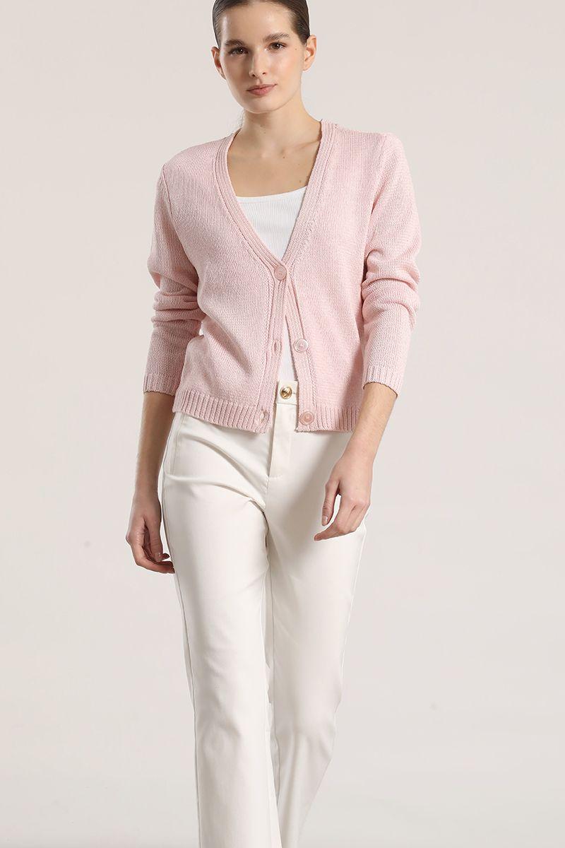 Cardigan con hilo metalizado liola mujer rosa-2