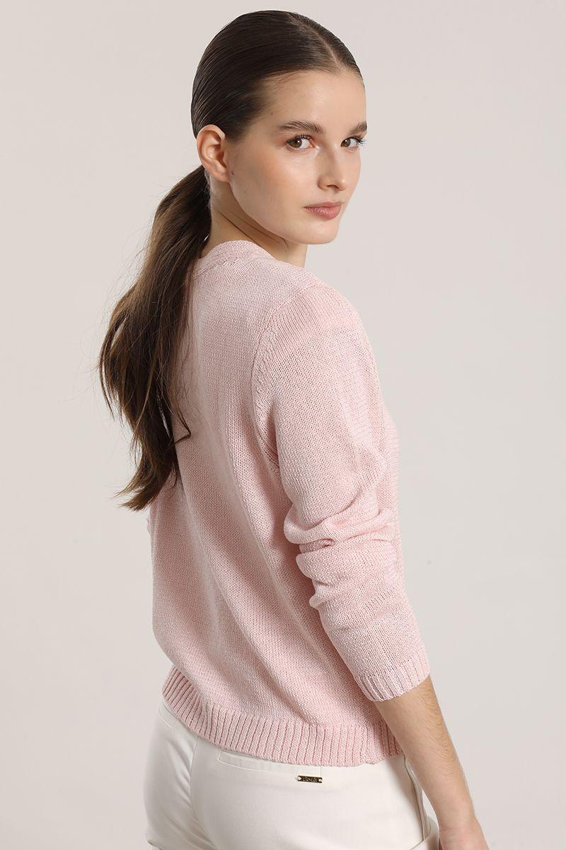 Cardigan con hilo metalizado liola mujer rosa-3