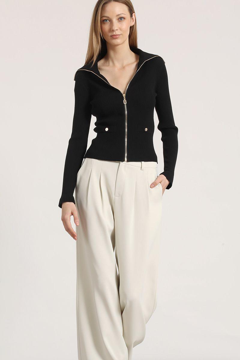 Cardigan punto con cierre Liola mujer negro-3