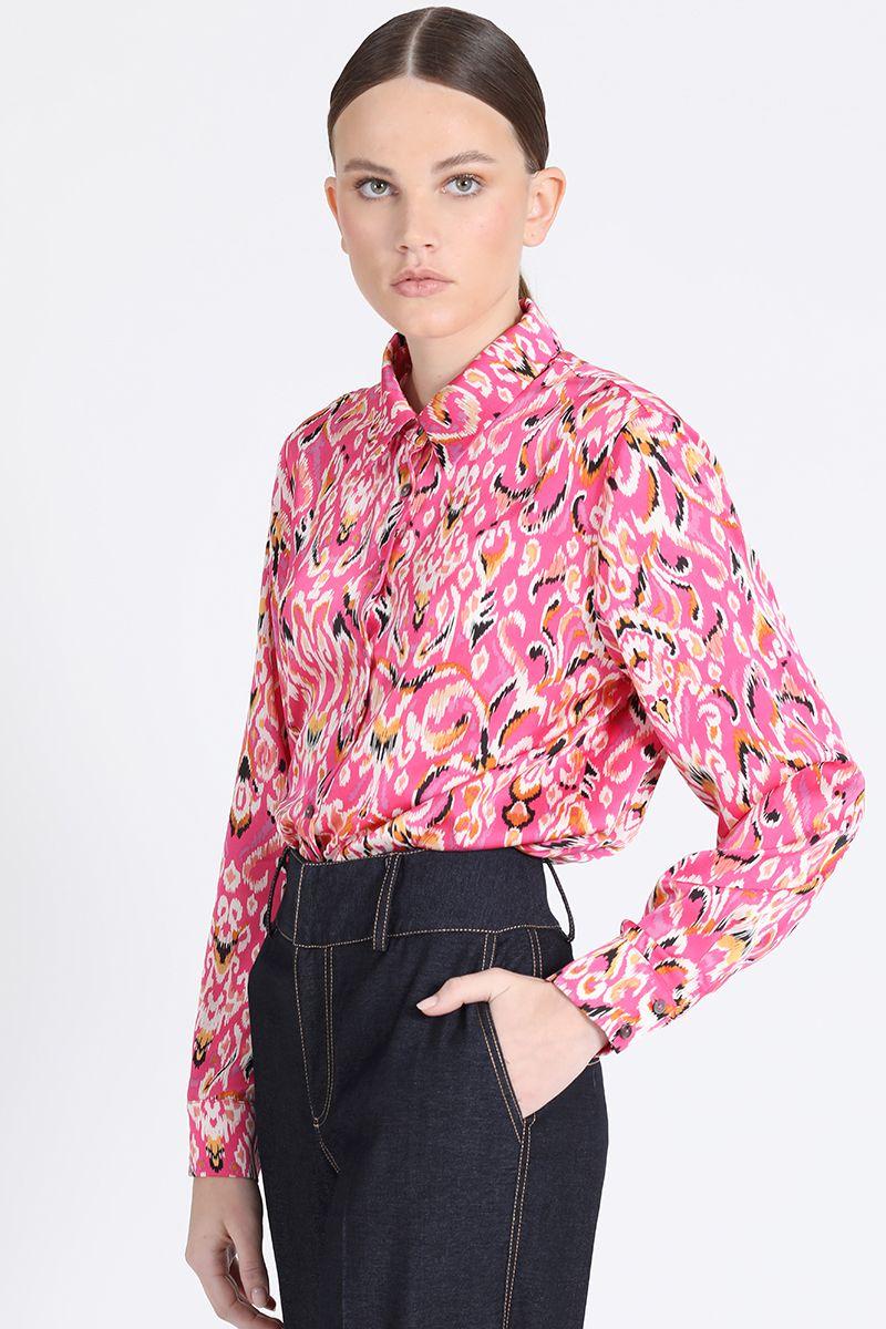 Camisa Satin Estampado, Fucsia Liola-1