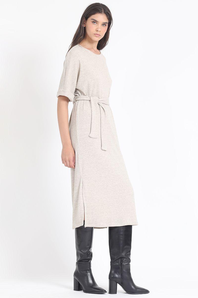 Vestido Maxi, Punto, Beige Liola-2